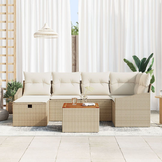 Garten- und Outdoor-Möbelsets 7 Stück Beiges mit Kissen