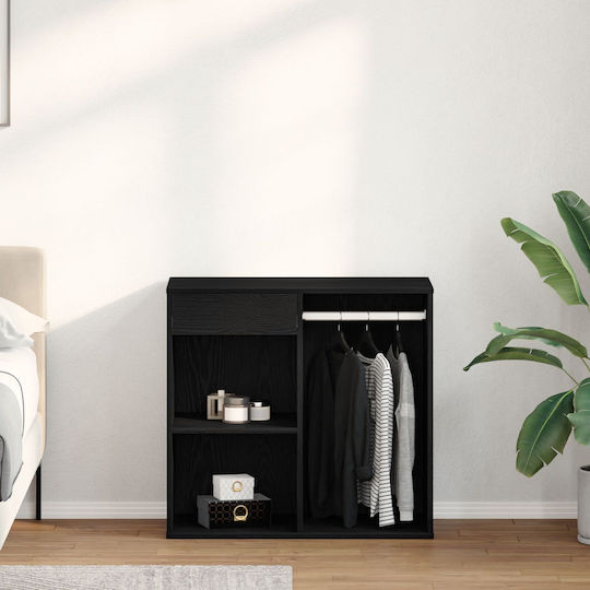 Entry Furniture with Mirror & Shoe Rack Black Velvet-Black Metal 80x40x75cm