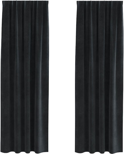 vidaXL Set Vorhänge mit Bleistiftfalten Schwarz 140x225cm