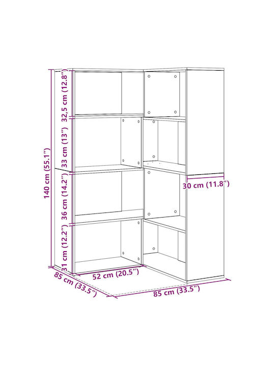 Corner Bookcase Black Oak 140x30x140cm
