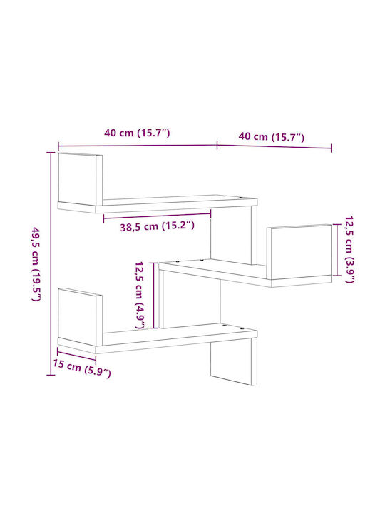 Γωνιακά Ράφια Τοίχου Μαύρη Δρυς (2τμχ) 40x40x49.5εκ.