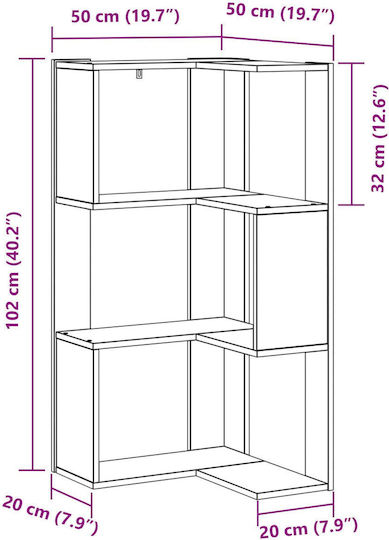 Corner Bookcase Black Oak 50x50x102cm Corner Bookcase Black Oak 50x50x102cm