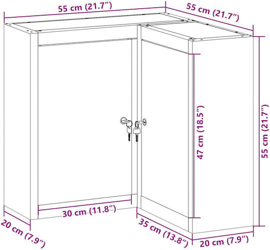 Wall Living Room Cabinet Made of Metal Red 55x55x55cm