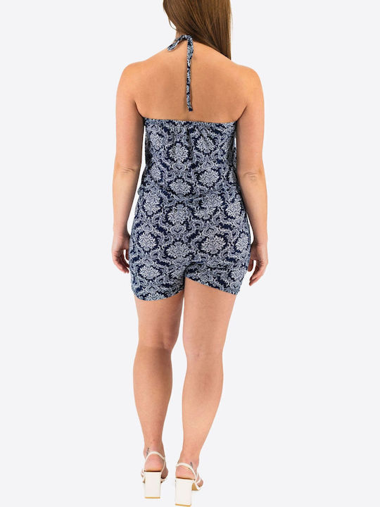 Damen Trägerlos Einteiler Shorts Blue