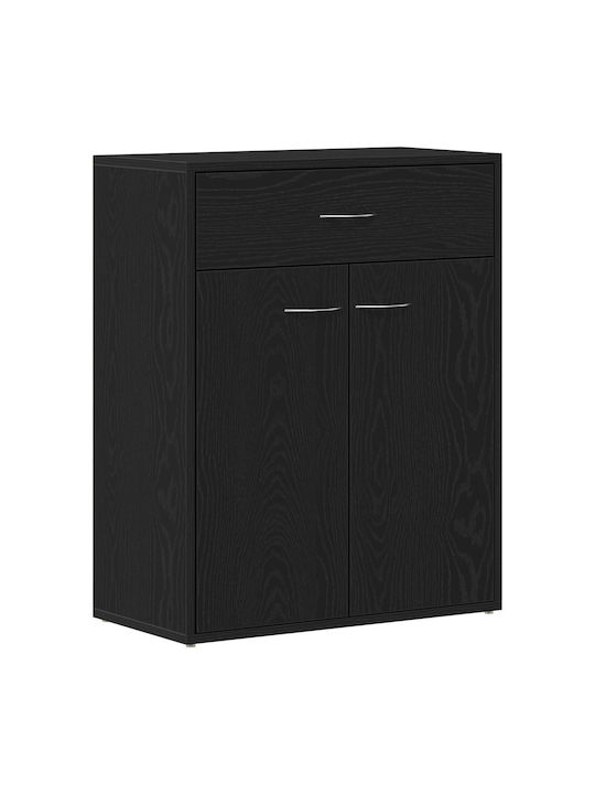 Sideboard Wooden with Drawers Black Velvet-Black Metal 60x30x75cm