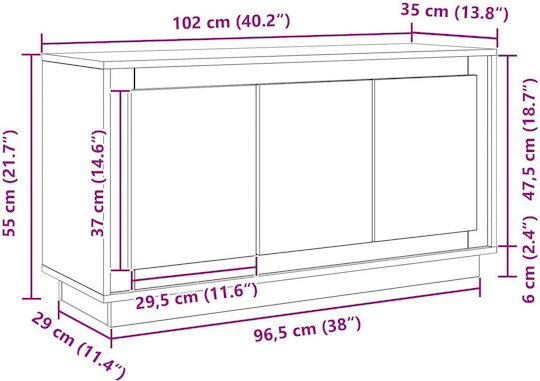 Sideboard made of Wood Black Velvet-Black Metal 102x35x55cm