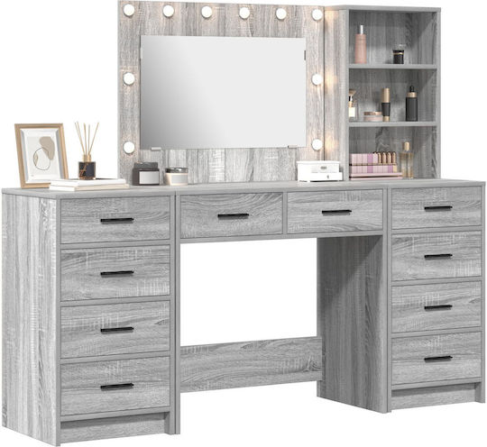 Bodenstehende Schminktisch Schlafzimmer Holz Grau mit Spiegel 40x41x135cm