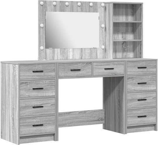 Bodenstehende Schminktisch Schlafzimmer Holz Grau mit Spiegel 40x41x135cm