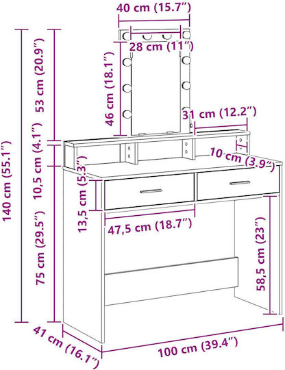 Masă de machiaj Concrete Grey 100x41x140cm Masă de machiaj Concrete Grey 100x41x140cm