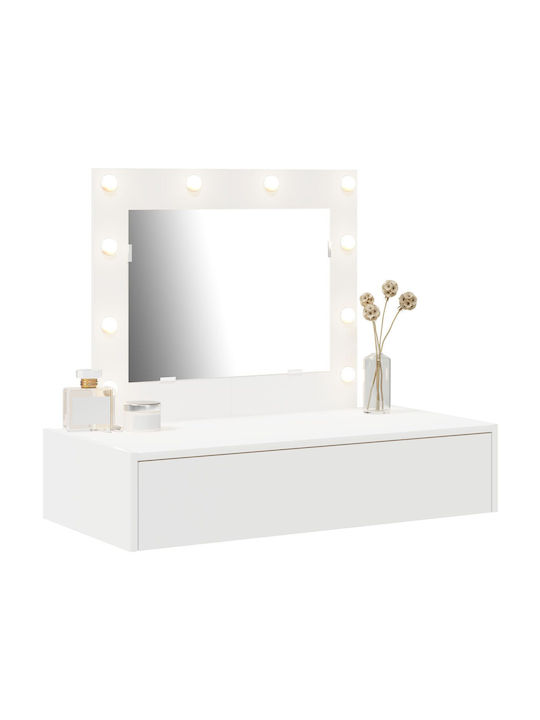 Wandmontierte Schminktisch Schlafzimmer Holz Weiß mit Spiegel 83x40x70cm