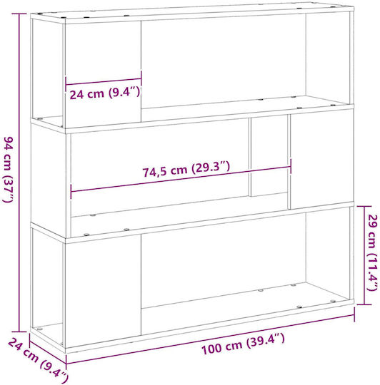 Bibliotecă Neagră Stejar 100x24x94 cm