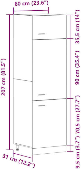 Ντουλάπι Ψυγείου Μαύρη Δρυς 60x57x207εκ.