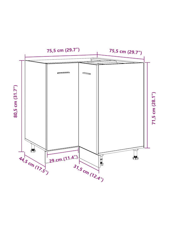 Corner Cabinet Floor Black Oak 75.5x75.5x81.5cm