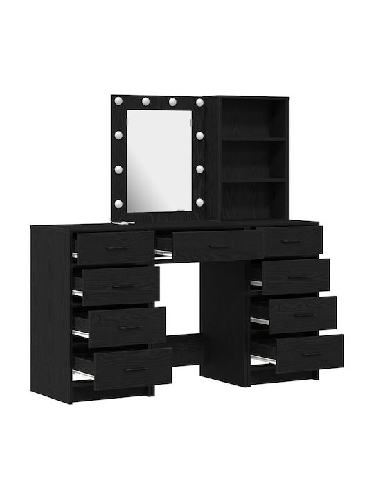 Bodenstehende Schminktisch Schlafzimmer Holz Schwarz mit Spiegel 40x41x75cm