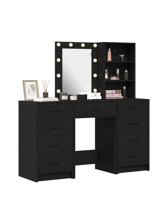 Bodenstehende Schminktisch Schlafzimmer Holz Schwarz mit Spiegel 40x41x75cm