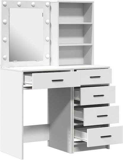 Floor-Standing Makeup Dressing Table Wooden White with Mirror 50x41x135cm