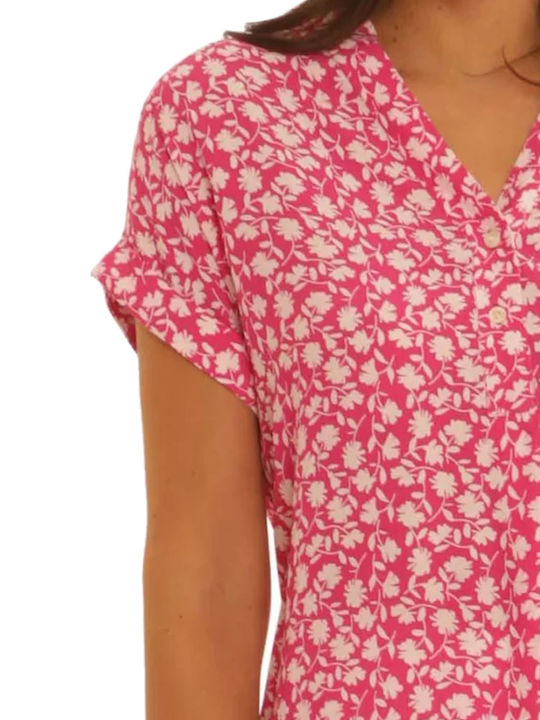 Kurzärmelig Damen Hemd Fuchsie Blumen