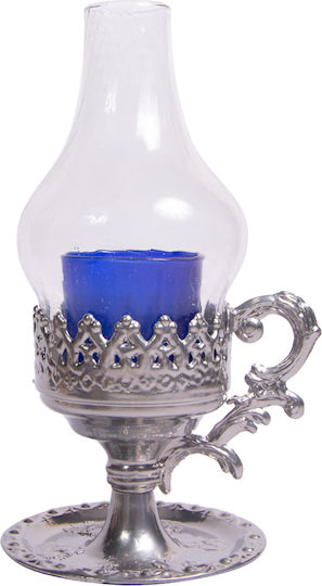 Glass Vigil Oil Lamp with Metal Base Large 1 Piece Silver