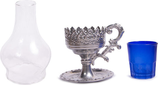 Glass Vigil Oil Lamp with Metal Base Large 1 Piece Antique Gold
