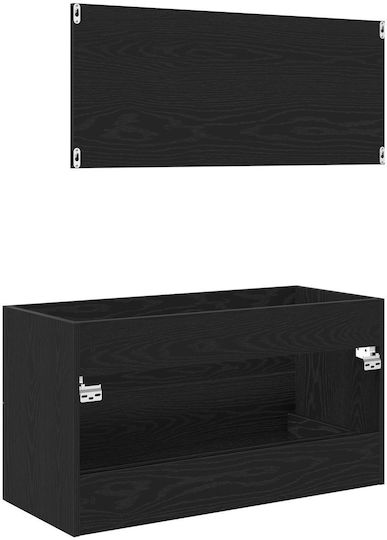 vidaXL Rechteckiger Badezimmerspiegel aus Edelstahl mit Schrank 90x45cm Schwarz