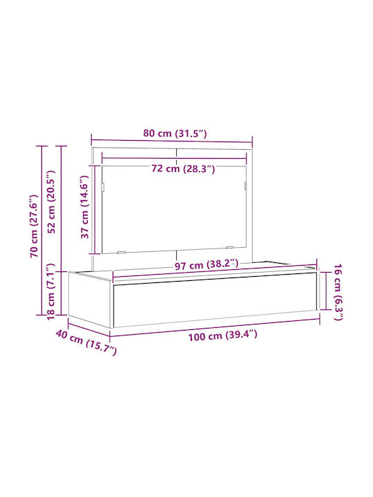 Masă de machiaj din Lemn Alb cu Oglindă 100x40x70cm