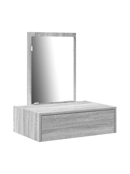Masă De Toaletă De Dormitor Montată Pe Perete Din Lemn Gri Cu Oglindă 60x40x70cm