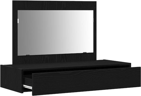 Wandmontage Schminktisch Schlafzimmer Holz Schwarz Eiche mit Spiegel 100x40x70cm