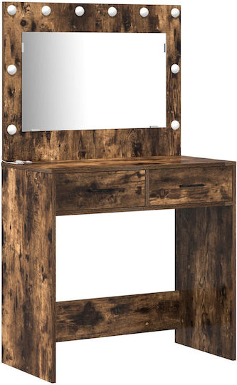 Floor-standing Bedroom Makeup Table Wooden Dark Oak with Mirror 78.5x41x135cm