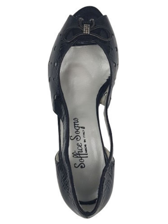 Leder Peeptoe Pumps Schwarz