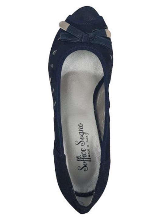 Δερμάτινες Peep Toe Γόβες Μπλε