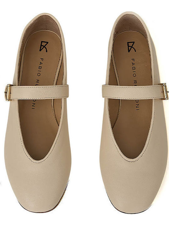 Leather Ballerinas With strap Beige