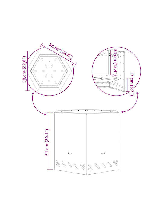 vidaXL Τζάκι Εσωτερικού Χώρου Μεταλλικό Γκρι 58x58x51cm