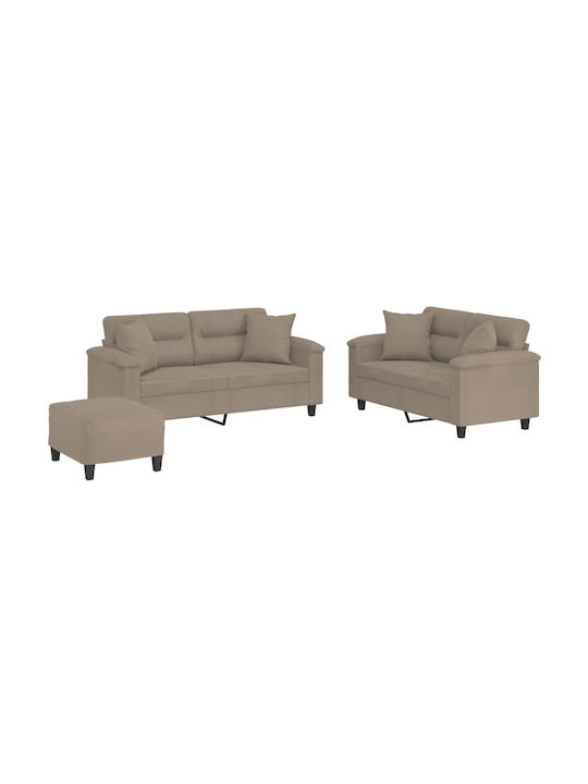 Living Room Furniture Set 2-Seater & 2-Seater & Stool Brown