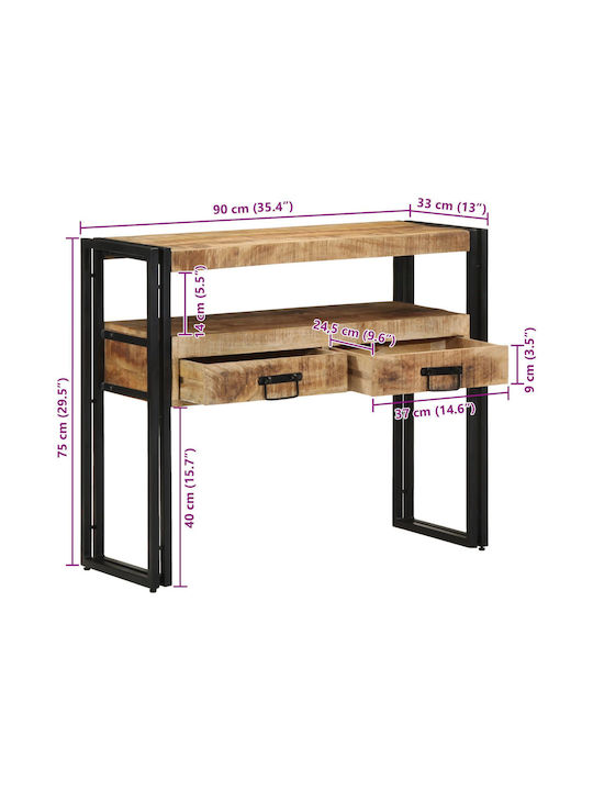 Console Table of Solid Wood & Metal Black Velvet-Black Metal L90xW33xH75cm