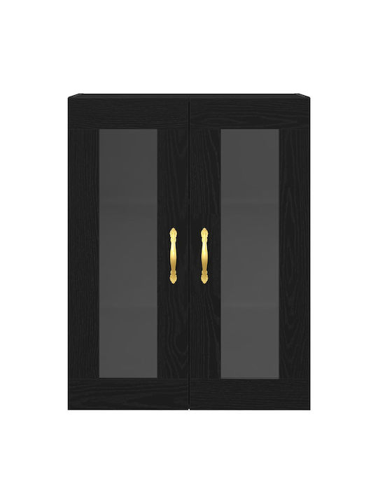 Wand Wohnzimmer Vitrine aus MDF mit Glas Black Oak 69.5x34x90cm