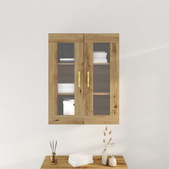 Wall Living Room Display Cabinet made of Particleboard with Glass Artisan Beech 69.5x34x90cm