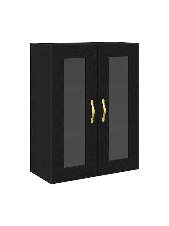 Wand Wohnzimmer Vitrine aus MDF mit Glas Black Oak 69.5x34x90cm