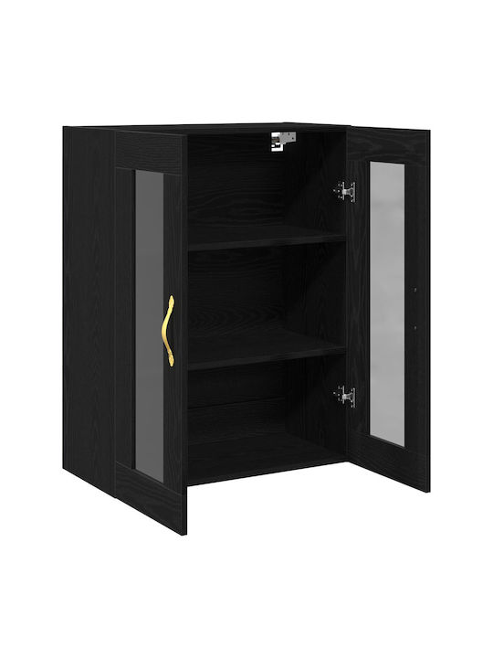 Wand Wohnzimmer Vitrine aus MDF mit Glas Black Oak 69.5x34x90cm
