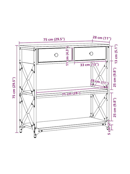 Console Table Wood & Metal L75xW28xH75cm