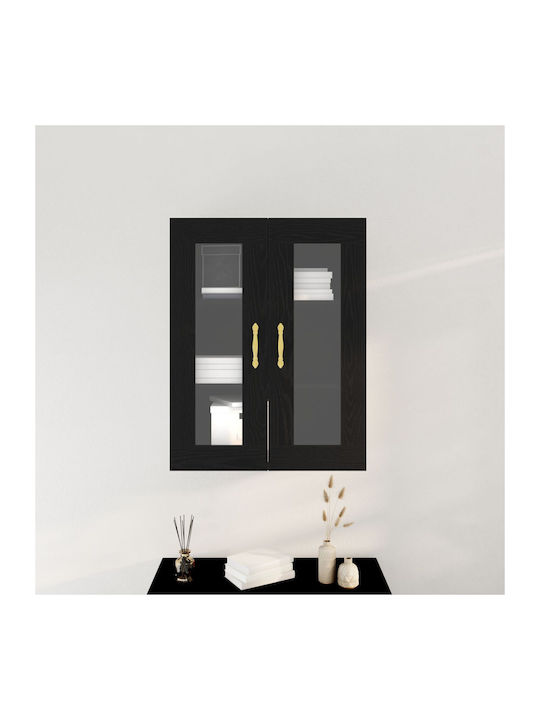 Wand Wohnzimmer Vitrine aus MDF mit Glas Black Oak 69.5x34x90cm