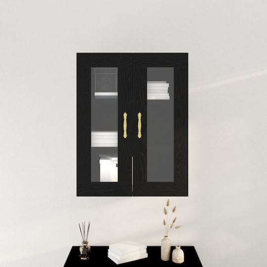 Wall Living Room Display Cabinet made of MDF with Glass Black Oak 69.5x34x90cm