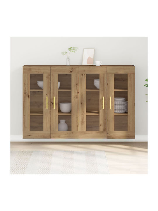 Wand Wohnzimmer Vitrine aus Spanplatte mit Glas Walnut 139x34x90cm