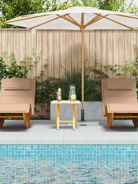 Deckchair Wooden with Cushion Beige 60x154x74cm.