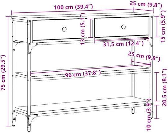 Console Table Wood & Metal Black Oak L100xW25xH75cm