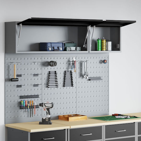 5-teiliges Werkzeugset Vidaxl Wandschrank Schwarz Metall Grau