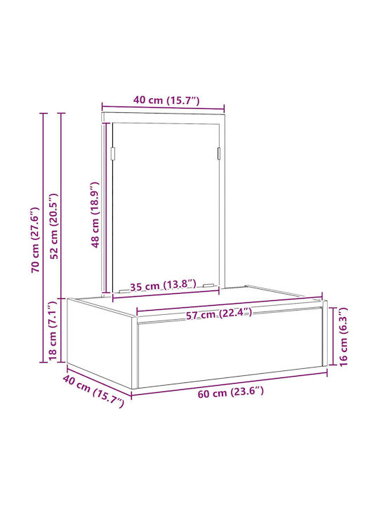 Стенна Спална Тоалетка Дървена Сива с Огледало 60x40x70см
