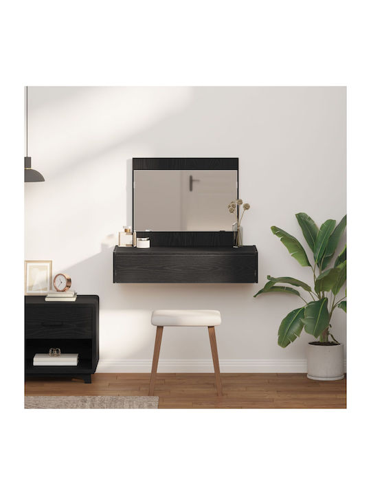 Wandmontage Schminktisch Schlafzimmer Holz Schwarz Eiche mit Spiegel 83x40x70cm