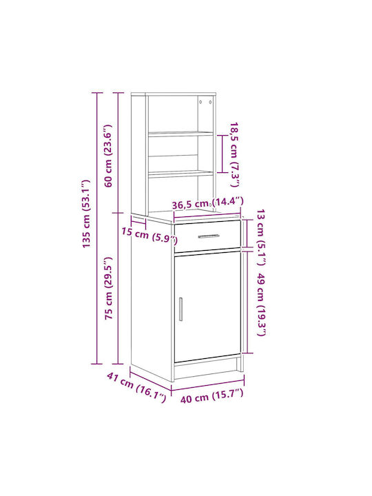 Μπουφές Ξύλινος με Συρτάρια Γκρίου 40x41x135cm
