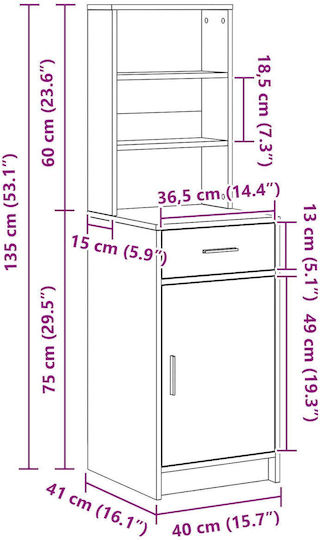 Sideboard Wooden with Drawers Grey 40x41x135cm