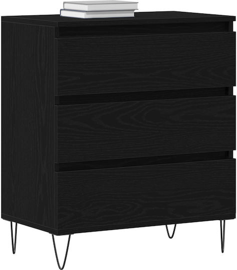 Wooden Chest of Drawers Black Velvet-Black Metal 60x35x70cm